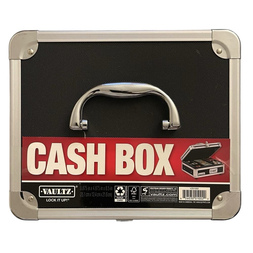 Vaultz Locking Cash Box w/ Combination Lock, Carrying Handle, Removable Tray